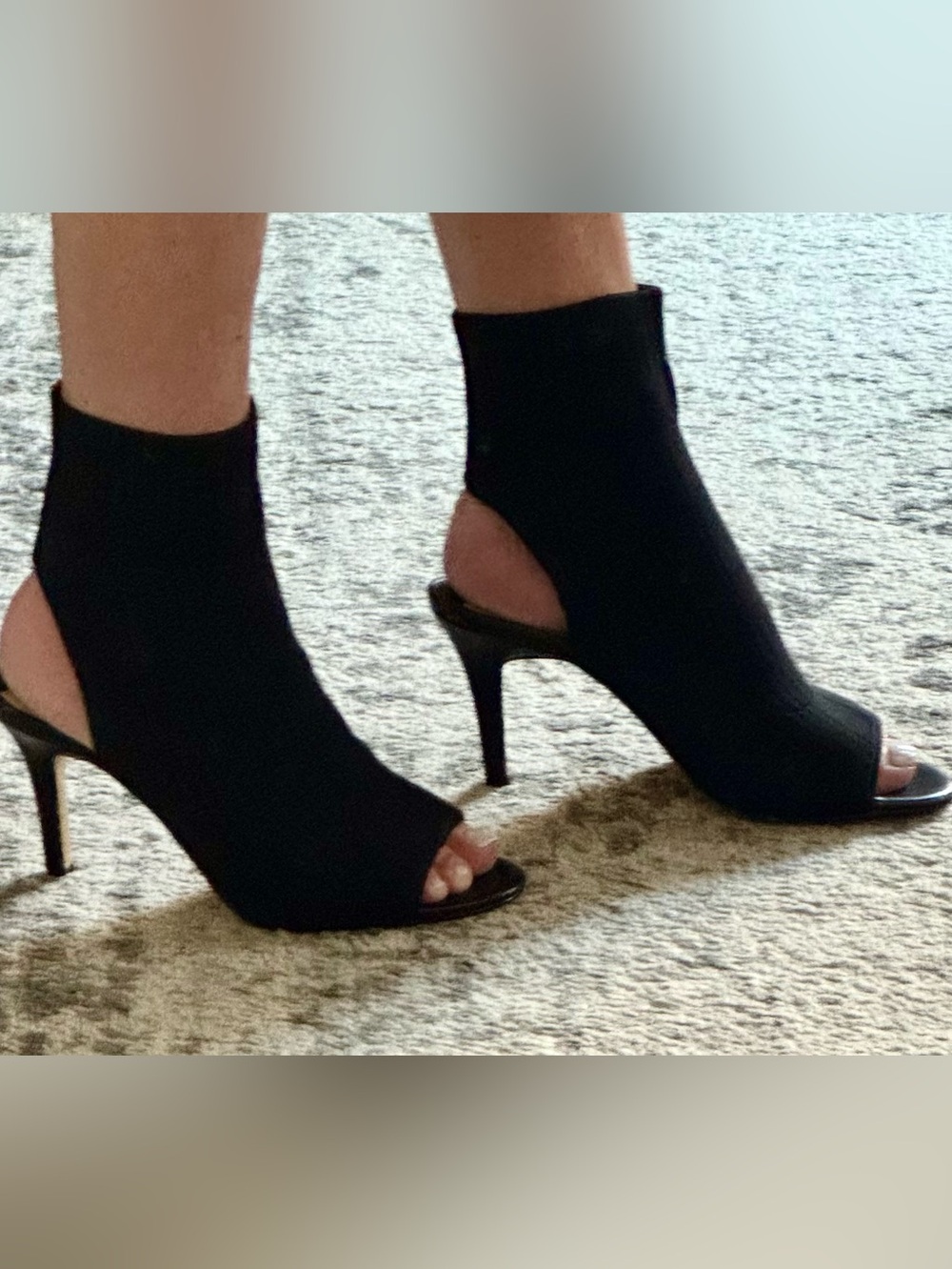 Leith Black Knit Sock Slingback Heels Size 7.5 Minimalist Stiletto